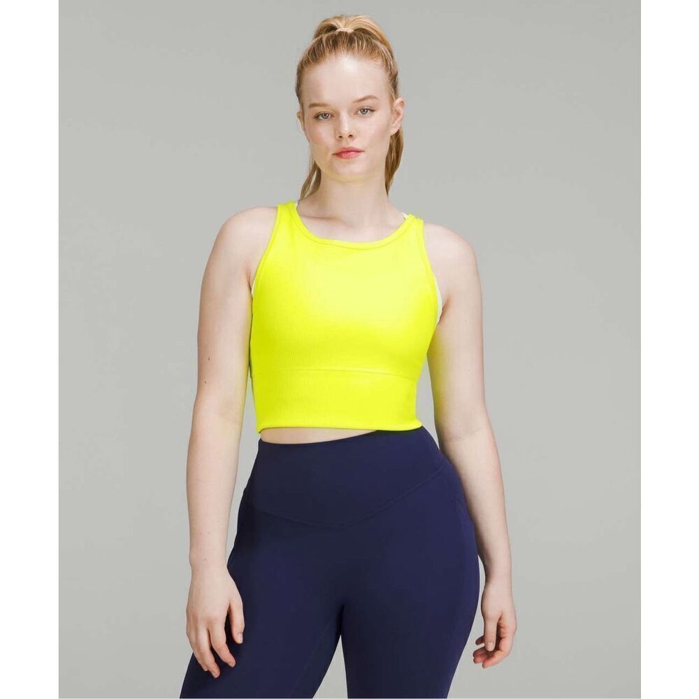 Lululemon Power Pivot Ribbed Tank Top size 6  Highlight Yellow‎